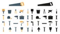 A set of construction tools in a flat style and silhouettes. Royalty Free Stock Photo