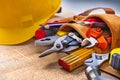 Set of construction tools in toolbelt close up on Royalty Free Stock Photo