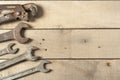 Set of construction tools. Wrench on wooden background Royalty Free Stock Photo