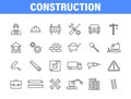 Set of 24 Construction web icons in line style. Building, engineer, business, road, builder, industry Vector Royalty Free Stock Photo