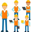 Set of Construction Worker Poses. Builder Character in Different Actions and Positions Royalty Free Stock Photo
