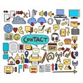 Set of Contact doodle vector. Creative colour art hand draw illustration on white esp10