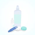 Set of Contact Lenses care. Container, daily solution, eye drops