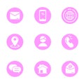 Set of contact us icons in flat pink design