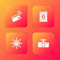 Set Contactless payment, Barrel oil, Clock and gear and Car DVR icon. Vector Royalty Free Stock Photo