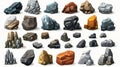 The set contains an illustration of an isolated 3D modern illustration of mountain stones, stones, pebbles or boulders Royalty Free Stock Photo