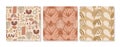 Set of contemporary collage seamless pattern. Terracotta various abstract shapes. Royalty Free Stock Photo