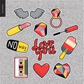 Set of contemporary girly patches elements