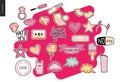 Set of contemporary girly patches elements