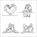 Set continuous young couple in love sitting