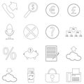 A set of contour business icons on white background