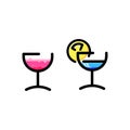 Set of contour colored icons of cocktails. Summer cooling drinks. Flat. Vector illustration Royalty Free Stock Photo