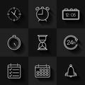 Set of contour date, time and calendar icons Royalty Free Stock Photo