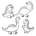 set of contour drawn cute dinosaurs, dinosaur family, for coloring Royalty Free Stock Photo