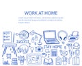 A set of contour elements - work from home, the concept of remote work in quarantine. Vector illustration in doodle Royalty Free Stock Photo