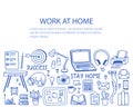 A set of contour elements - work from home, the concept of remote work in quarantine. Vector illustration in doodle Royalty Free Stock Photo