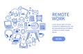 A set of contour elements - work from home, the concept of remote work in quarantine. Vector illustration in doodle Royalty Free Stock Photo