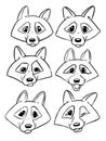 Set of contour heads of wolf - Vector emotions of wolf
