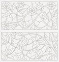 Set contour illustrations of stained glass with abstract flowers