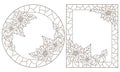 A set contour illustrations of stained glass with floral framework,dark outlines on white background Royalty Free Stock Photo