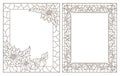 Contour set with illustrations of stained glass with floral framework,dark outlines on white background Royalty Free Stock Photo