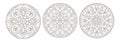 Contour set with illustrations of stained glass, round stained glass floral ornaments , dark outline on a white background