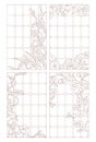 Set contour illustrations in the stained glass style window with floral pattern