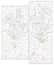 Contour set with  illustrations in the style of stained glass with floral still lifes, dark outlines on a white background Royalty Free Stock Photo