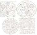 A set of contour illustrations in the style of stained glass with steam punk zodiac signs Libra, dark outlines Royalty Free Stock Photo