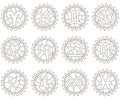 Contour set with  illustrations in the style of stained glass with zodiac signs in gears, outline icons isolated on a white backgr Royalty Free Stock Photo