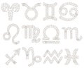 Contour set with illustrations in the style of stained glass with zodiac signs, outline icons isolated on a white background Royalty Free Stock Photo