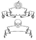 Set contour of old scrolls with lamp Jack and the skull. Royalty Free Stock Photo