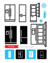 Set contour and silhouette icons refrigerator. Vector fridge symbol Royalty Free Stock Photo