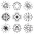 Set of contour spirographic symbols. vector illustration Royalty Free Stock Photo