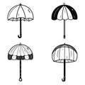 Set of contour stylish umbrellas icon. Weather. Idea for decors, summer and autumn holidays, rainy themes.