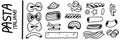 A set of contoured pasta of various shapes. A collection of vector illustrations suitable for the visual design of Royalty Free Stock Photo