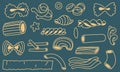 Set of contoured pasta of various shapes. A collection of vector illustrations suitable for the visual design of Italian Royalty Free Stock Photo