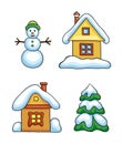 Set of contoured winter icons