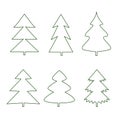 Set of contours of Christmas treesof different abstract shapes on a white background