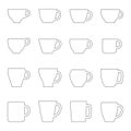 Set of contours of cups and mugs, vector illustration