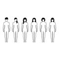 Set of contours of female silhouettes with a variety of hairstyles