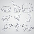 A set of contours, silhouettes of animals rhinoceros, giraffe, e Royalty Free Stock Photo