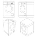 Set with the contours of the washing machine from black lines Isolated on white background. Perspective, side, isometric Royalty Free Stock Photo