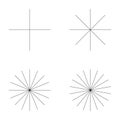 Set of converging radiating lines burst icon, geometric sunburst element, sun shape vector illustration