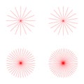 Set of converging radiating lines burst icon, geometric sunburst element, sun shape vector illustration