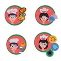 Set of cook avatars or icons for web, menu design, person vector illustration. Flat colored outlined style.