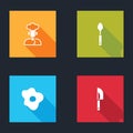 Set Cook, Spoon, Scrambled eggs and Knife icon. Vector