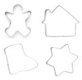 Set with cookie cutters of different shapes on white background Royalty Free Stock Photo