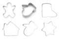Set with cookie cutters of different shapes on white background Royalty Free Stock Photo