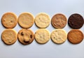Set of cookies, different type of round biscuits top view